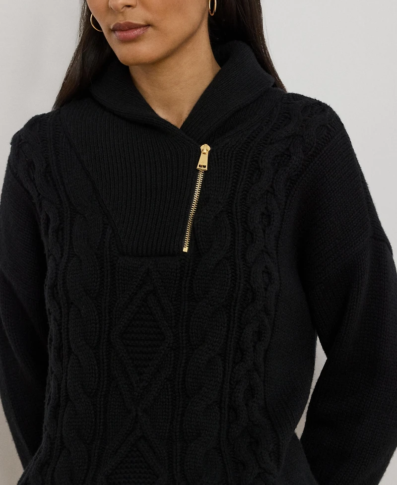 Lauren Ralph Women's Cable Shawl-Collar Quarter-Zip Sweater