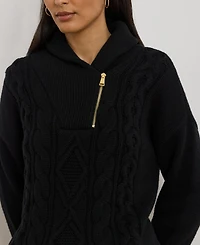 Lauren Ralph Women's Cable Shawl-Collar Quarter-Zip Sweater