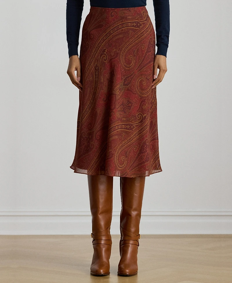 Lauren Ralph Women's Paisley Crinkle Midi Skirt