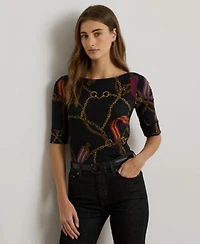 Lauren Ralph Lauren Womens Boat Neck Belting Print T Shirt P Xs Xxl