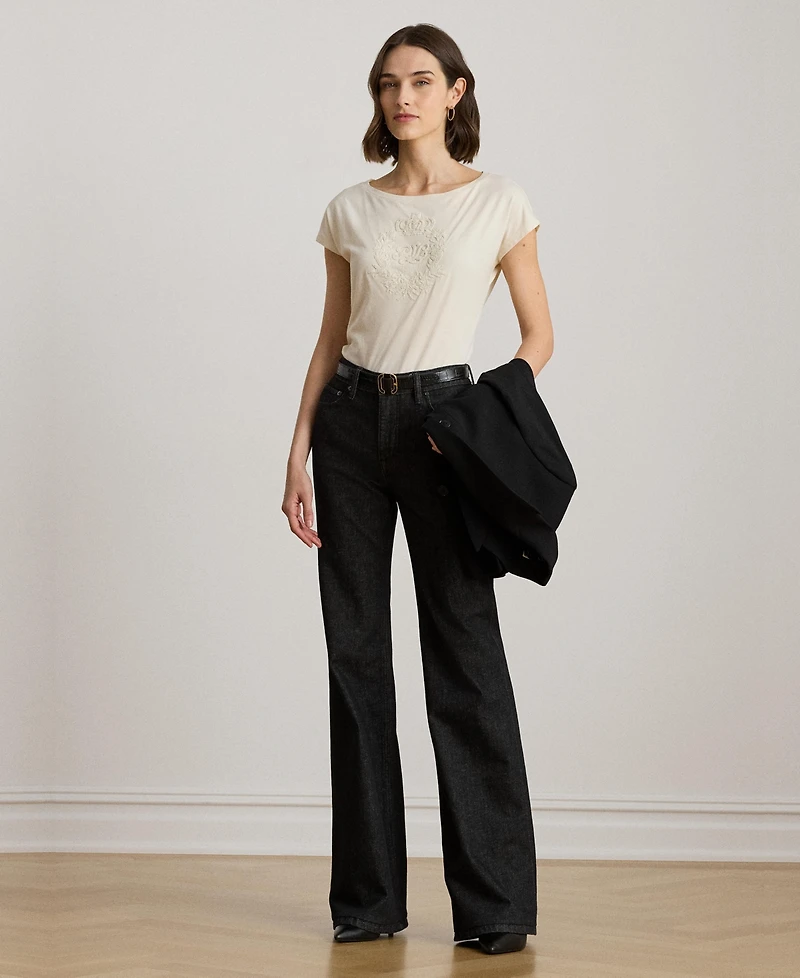 Lauren Ralph Women's Sequin Detail Boat Neck Jersey T-Shirt