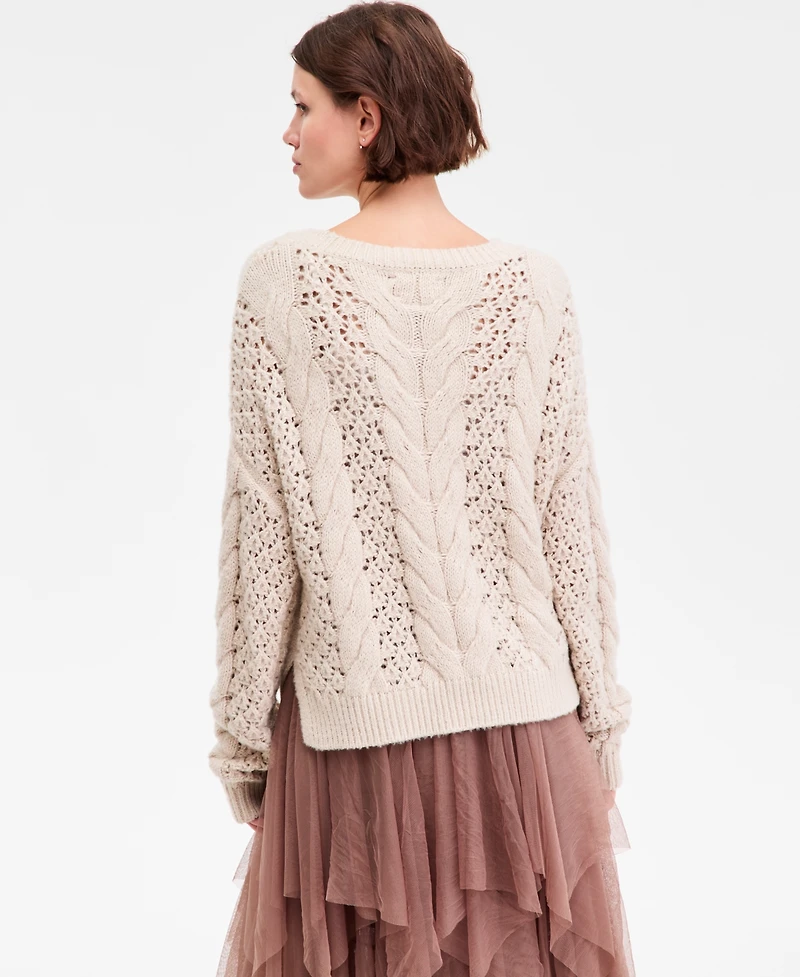 Lucky Brand Women's Pointelle Cable Crew Neck T-Shirt