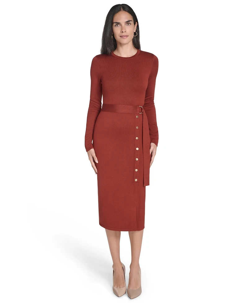 Jessica Howard Women's Long Sleeve Belted Midi Dress