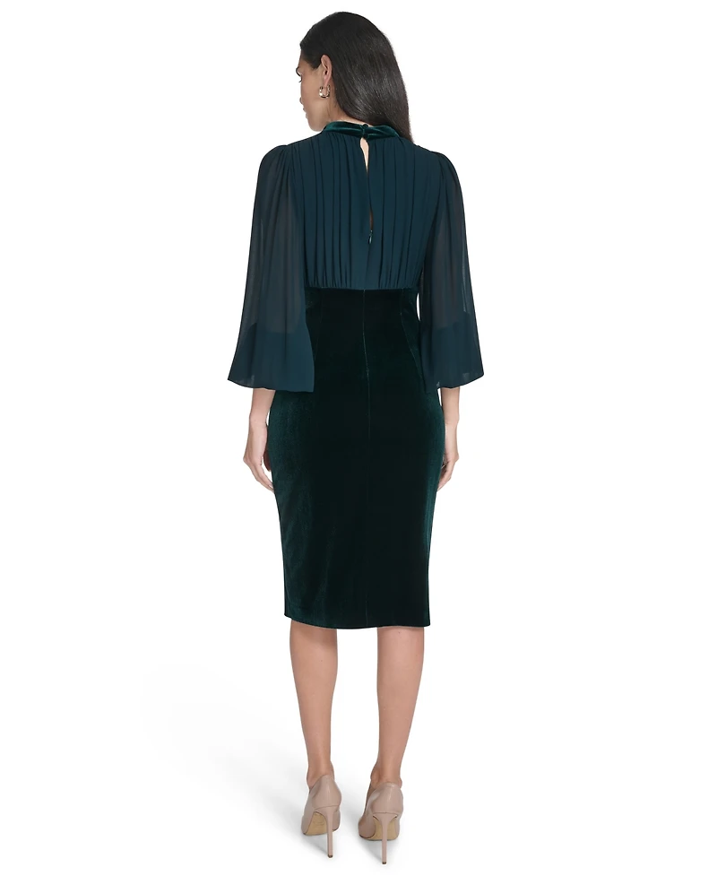 Jessica Howard Women's V-Neck with Chiffon Sleeve and Back Yoke Bodycon Dress