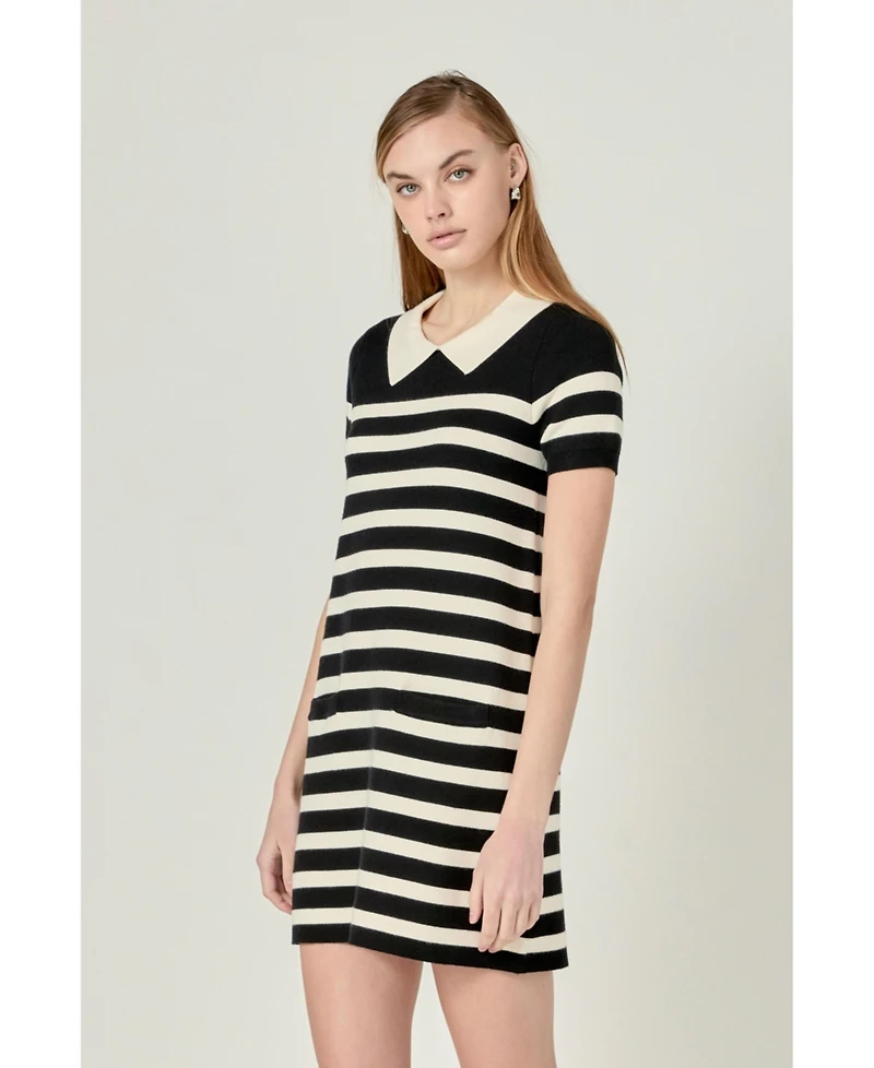 English Factory Women's Stripe Collar Mini Dress