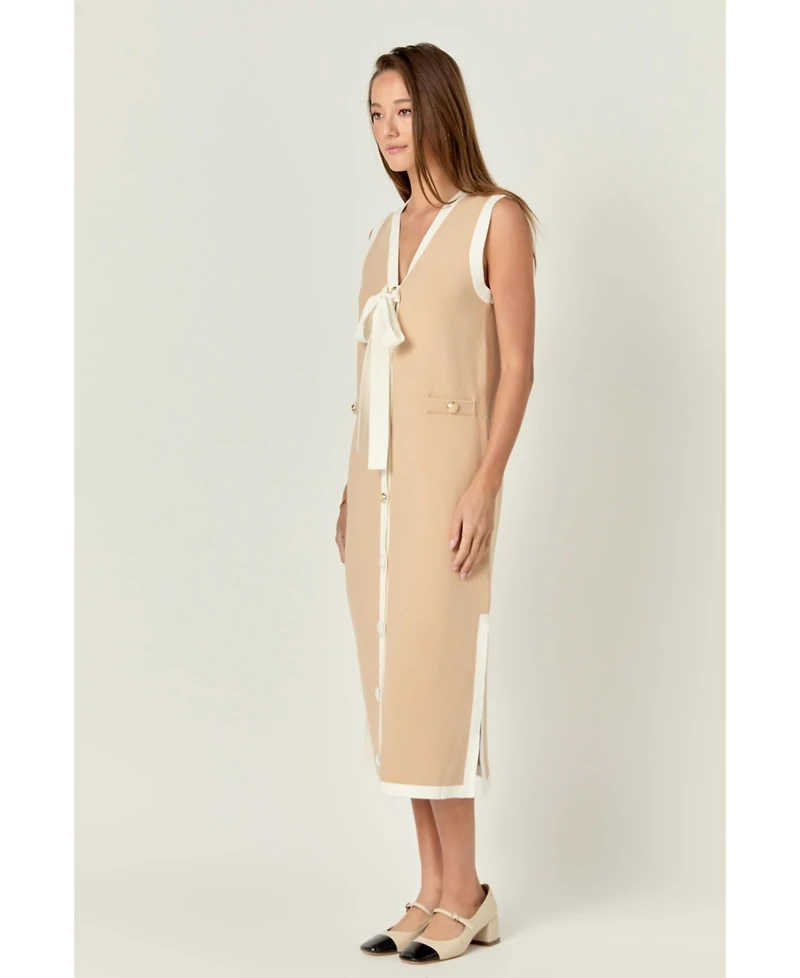 English Factory Women's Knit Midi Dress With Ribbon Tie