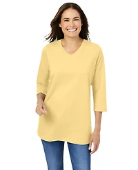 Woman Within Women's Perfect Three-Quarter Sleeve V-Neck Tee