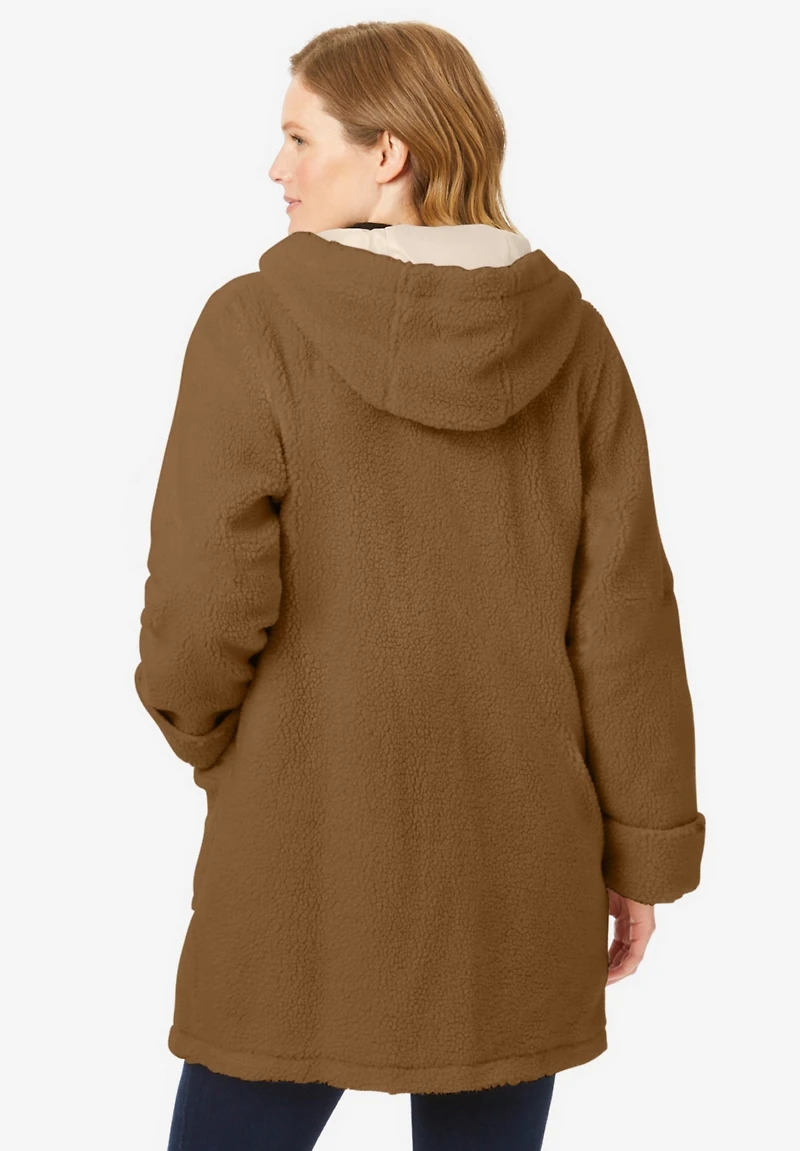 Woman Within Women's Short Hooded Berber Fleece Jacket