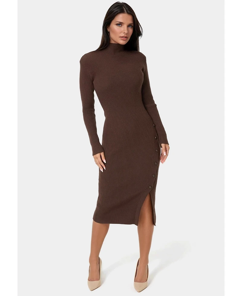 Bebe Long Sleeve Mockneck Sweater Midi Dress