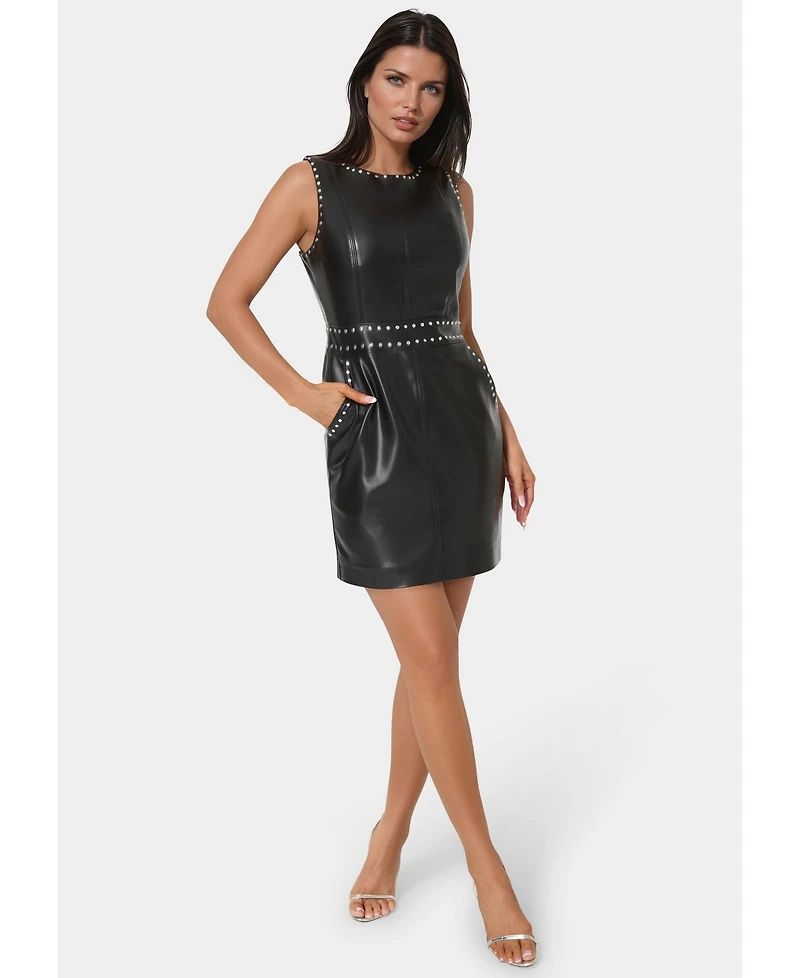 Bebe Women's Faux Leather Stud Seam Dress