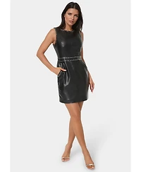 Bebe Women's Faux Leather Stud Seam Dress
