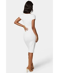 Bebe Women's Short Sleeve Midi T-Shirt Rib Dress