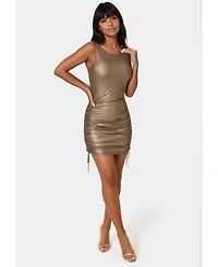 Bebe Women's Foil Mesh Sleeveless Shirred Dress