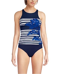 Lands' End Women's Mastectomy Tugless High Neck Strappy Back Tankini Swimsuit Top