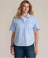 Lands' End Women's Cooling Elbow Sleeve Button Front Shirt