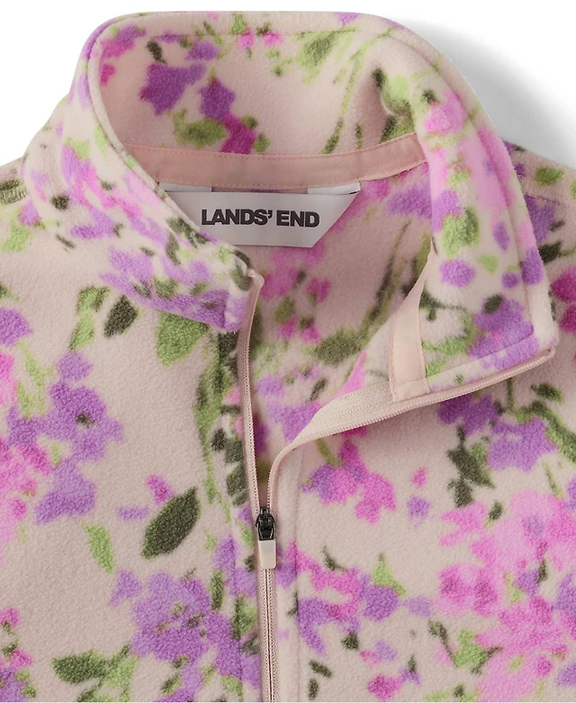 Lands' End Women's Fleece Quarter-Zip Pullover - Floral Print, Anti-Pill Fleece (Regular Fit)