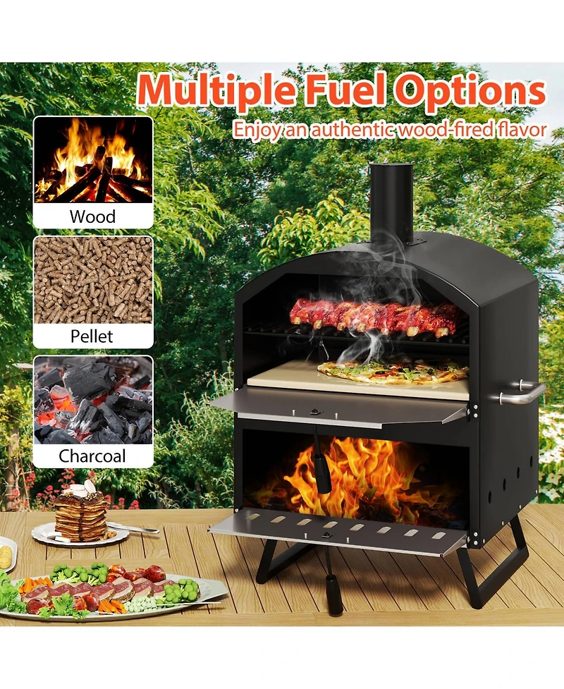 Costway 16" Outdoor Pizza Oven with Stone Peel & Grill Racks Folding Legs and Cover