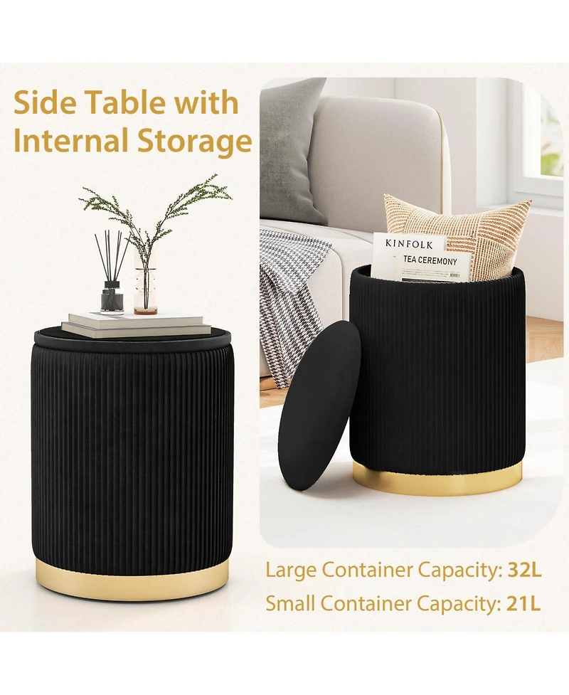 Velvet Storage Ottoman Set of 2 Modern Round Ottoman with Storage for Living Room