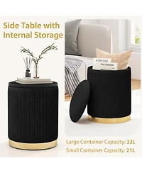 Velvet Storage Ottoman Set of 2 Modern Round Ottoman with Storage for Living Room