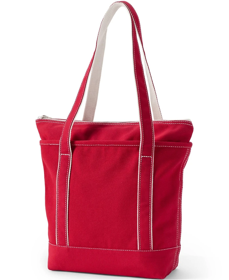 Lands' End Medium Solid Color 5 Pocket Zip Top Long Handle Canvas Tote Bag