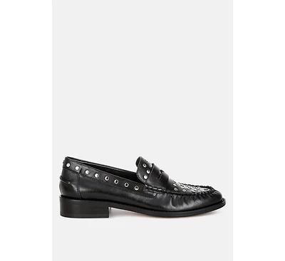 Oglavia Studs Embellished Leather Loafers Women