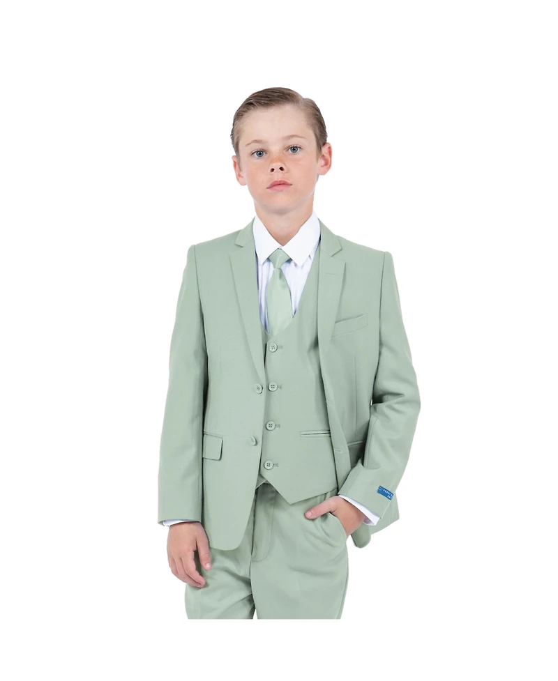 Perry Ellis Little Boys 5 Piece Sage Pastel Suit,Vest,Pants,Shirt and Tie Set