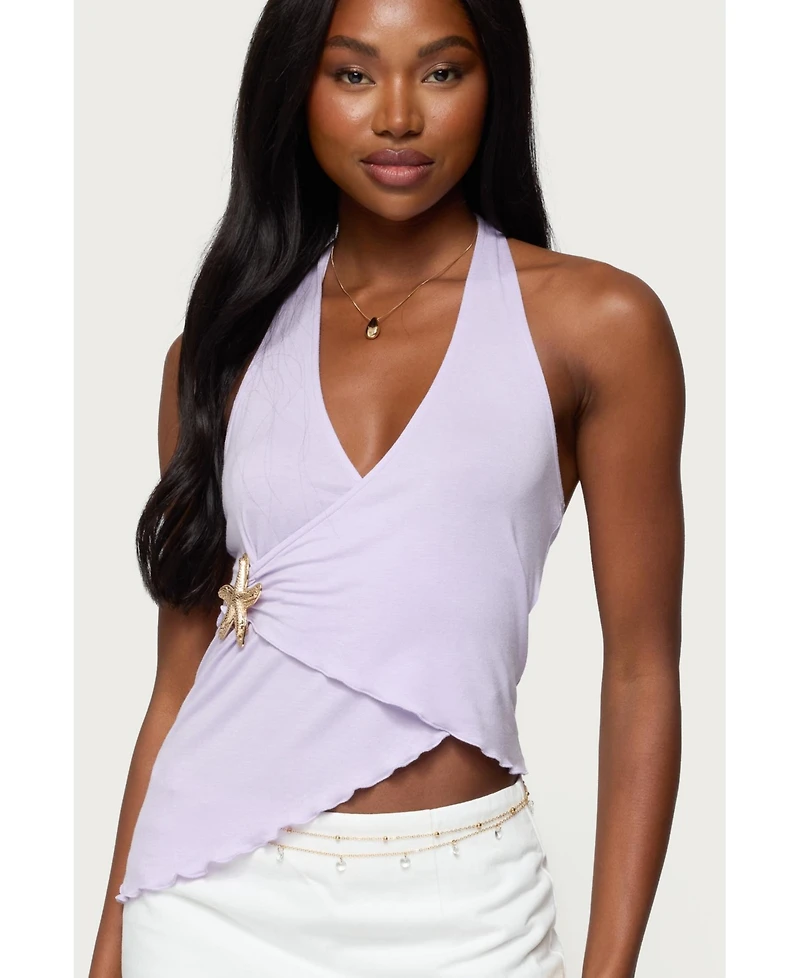 Edikted Womens Arian Starfish Asymmetric Halter Top