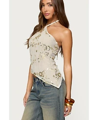 Edikted Womens Beaded Sequin Asymmetric Halter Top