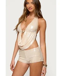 Edikted Women's Roxey Sequin Backless Cowl Neck Top