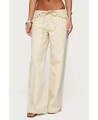 Edikted Womens Grommet Tie Waist Low Rise Jeans