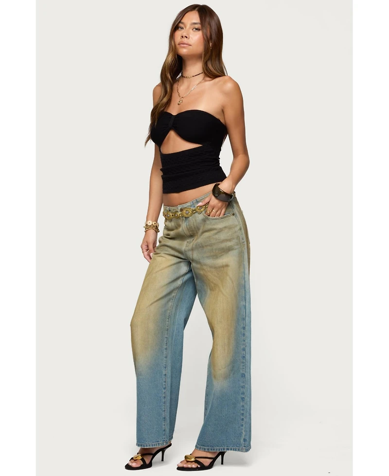 Edikted Women's Textured Knit Strapless Cutout Top