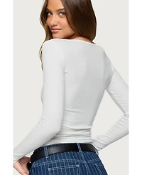 Edikted Womens 46 Ribbed Henley Top