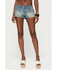 Edikted Women's Tulie Grommet Distressed Denim Shorts