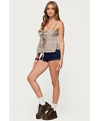 Edikted Women's Mirena Tie Front Plaid Top