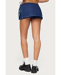 Edikted Womens Giselle Wrap Denim Mini Skort