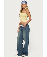 Edikted Womens Ronny Curved Stitch Low Rise Jeans
