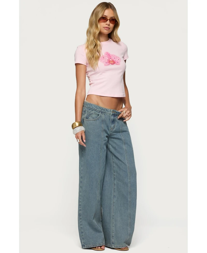 Edikted Women's Stitch & Pleat Low Rise Jeans