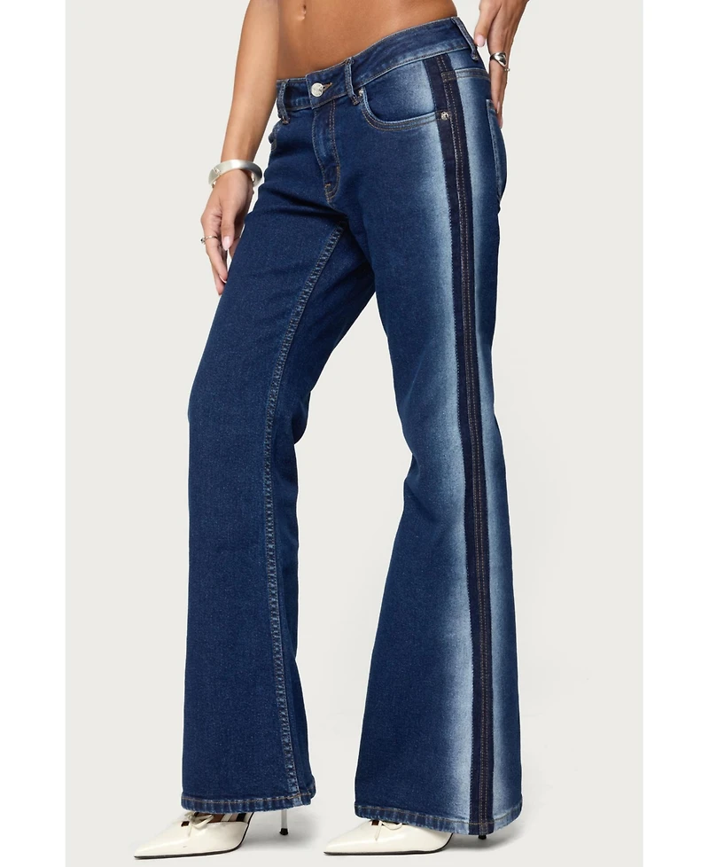 Edikted Women's Airbrushed Low Rise Flared Jeans