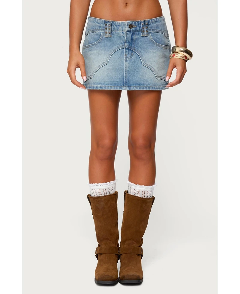 Edikted Womens Tory Western Denim Mini Skirt