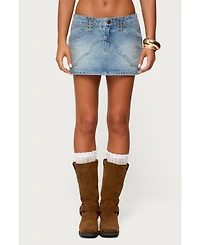 Edikted Womens Tory Western Denim Mini Skirt