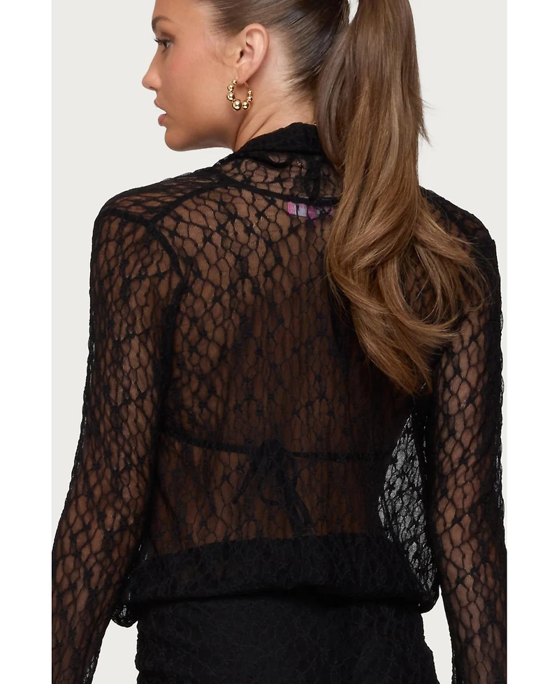 Edikted Women's Lera Lacey Sheer Mesh Top