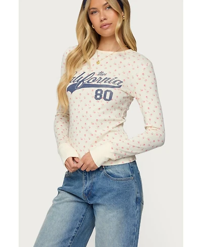Edikted Womens Cali Floral Ribbed Long Sleeve T Shirt