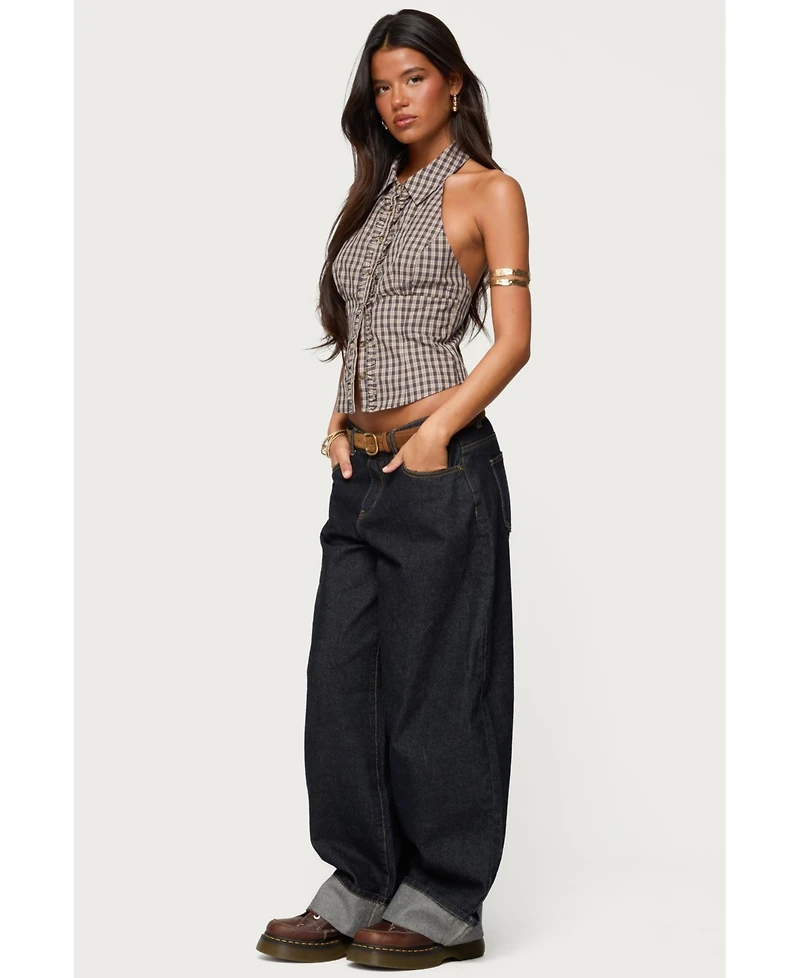 Edikted Women's Imrie Plaid Collared Halter Top