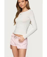 Edikted Womens Semi Sheer Long Sleeve Top
