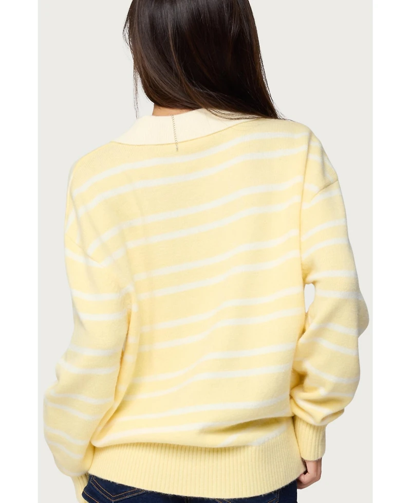 Edikted Womens Rilynn Striped Polo Sweater