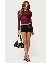 Edikted Women's Oona Sheer Gathered Long Sleeve Top