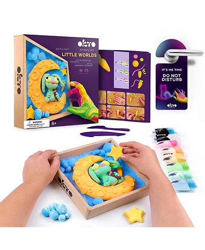 Wise Elk Okto Little Worlds - Bunny on the Moon - Foam Air-Dry Clay Wooden Art Kit (8.3" Square)