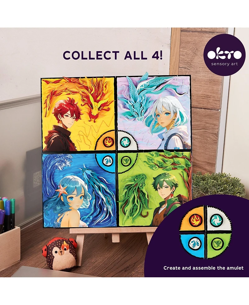 Wise Elk Okto Manga Elements - Fire - 3D Clay Canvas Kit (11.8×15.7 in)
