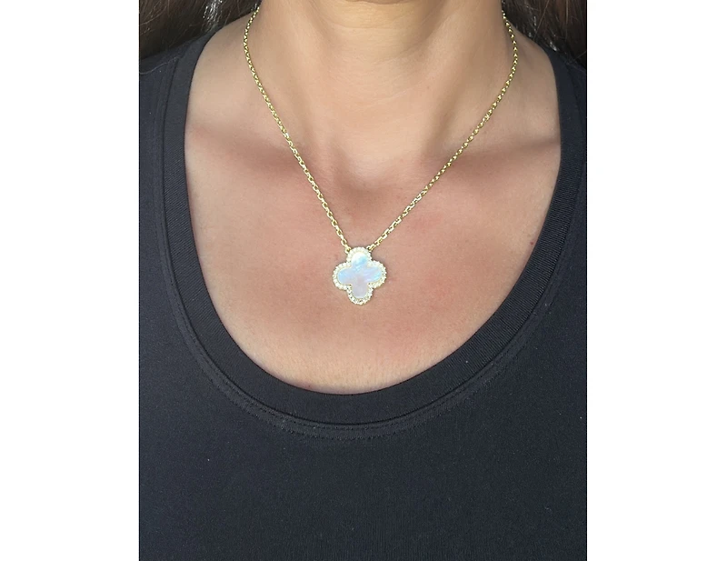Mother of Pearl Flower Solitaire Pendant with Cz Surround