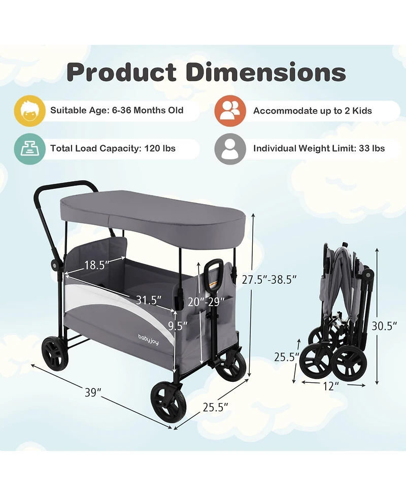 Costway Toddler 2-Seat Stroller Wagon Folding Stroller